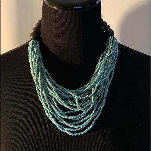 Chunky Southwestern Turquoise Multi Strand Seed Bead Necklace|